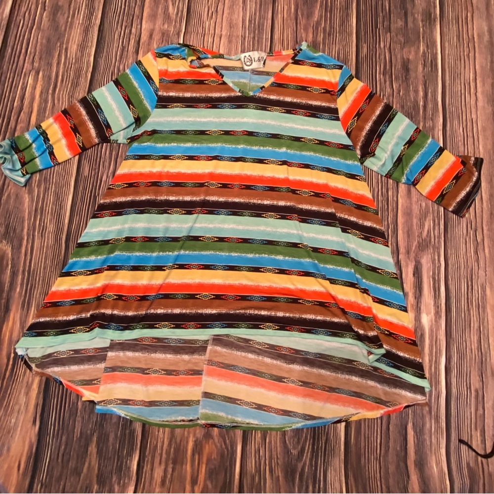 L&B Serape Southwestern Tribal Aztec Hi Low Size Large Top